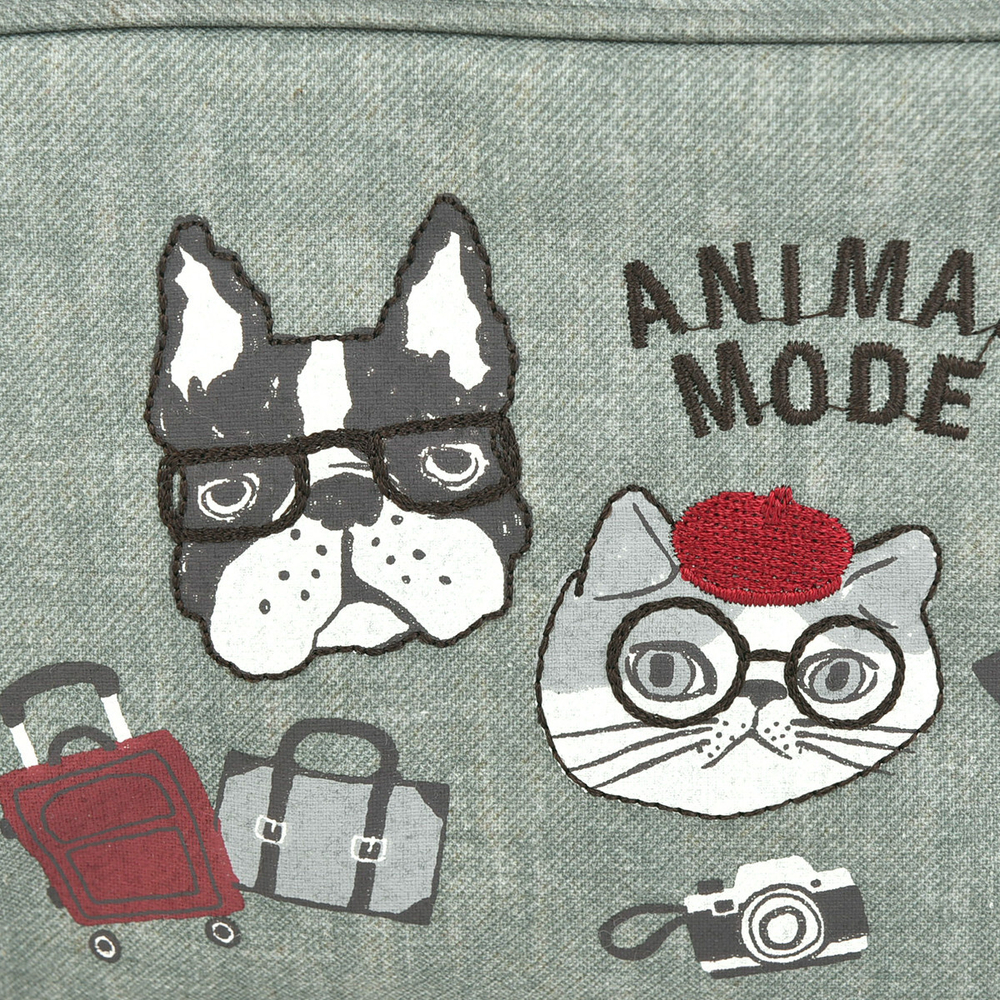 Косметичка, футляр для аксессуаров с котом и бульдогом, "ANIMAL MODE", зеленая, 24-7544-2, KUSUGURU