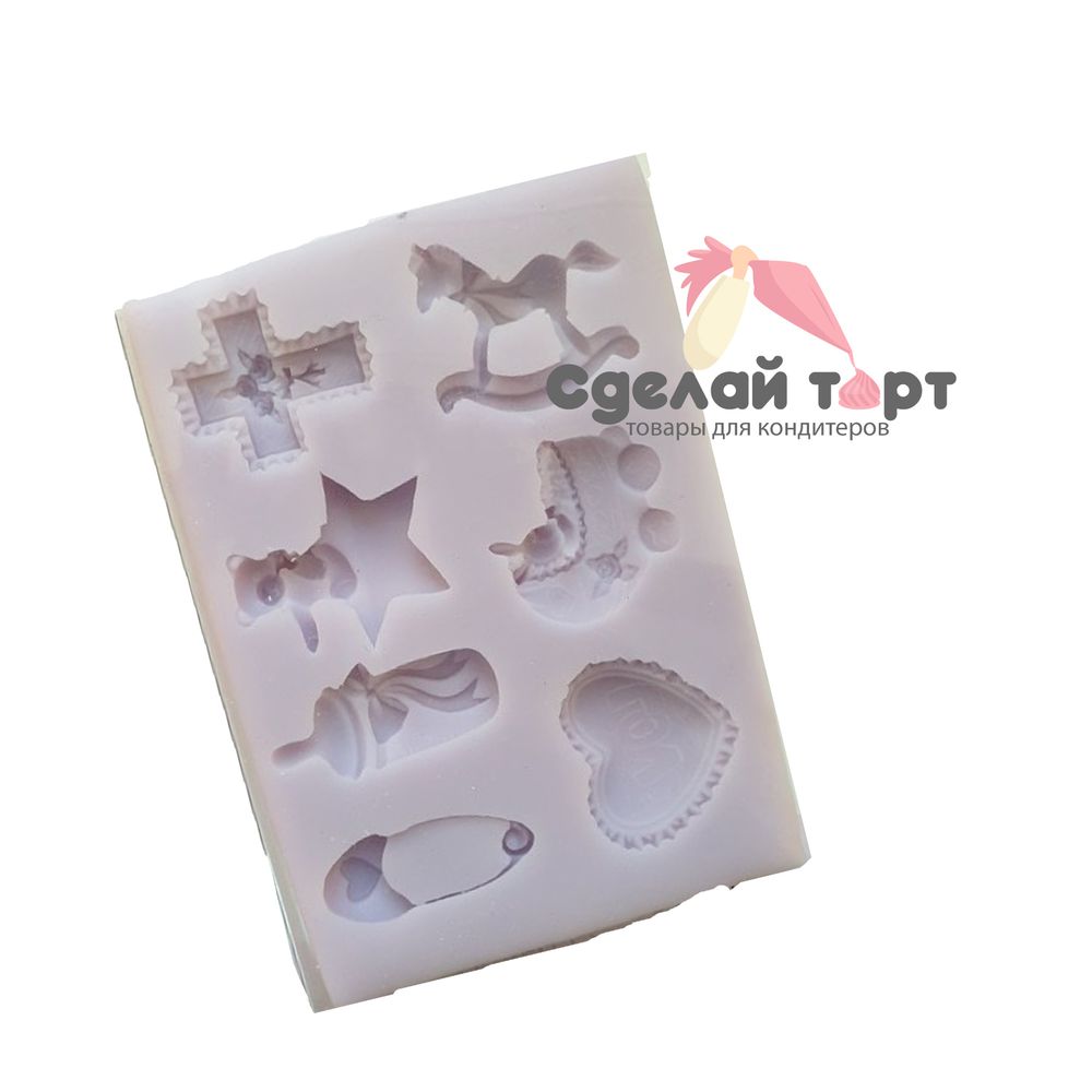 Молд Крестильный набор 7фигур, силикон 11*8,5*1,3см (Китай) Молд Крестильный набор 7фигур, силикон 11*8,5*1,3см (Китай)