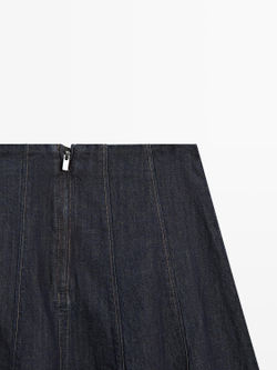 Massimo Dutti Джинсовая юбка-миди с годетом, темно-синий