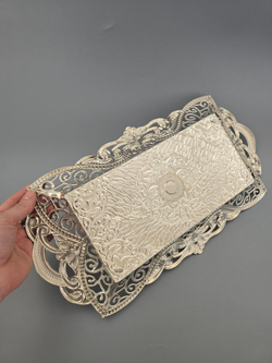 Поднос прямоугольный декоративный 40*20 "Lili" металлический /ACAR. Турция (серебристый)