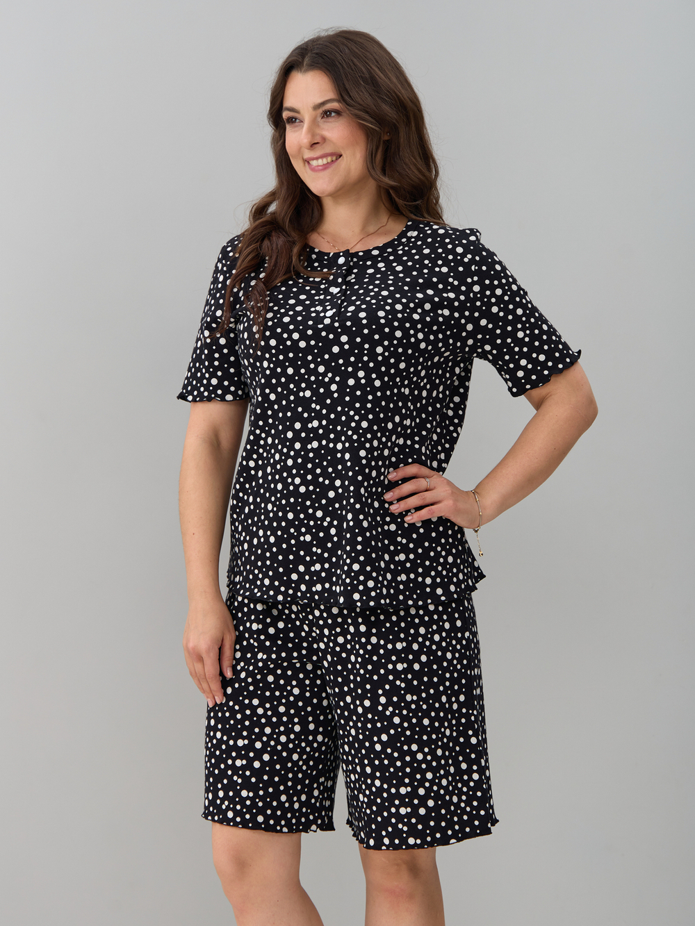 Костюм с шортами КНр-182/черныйгорох