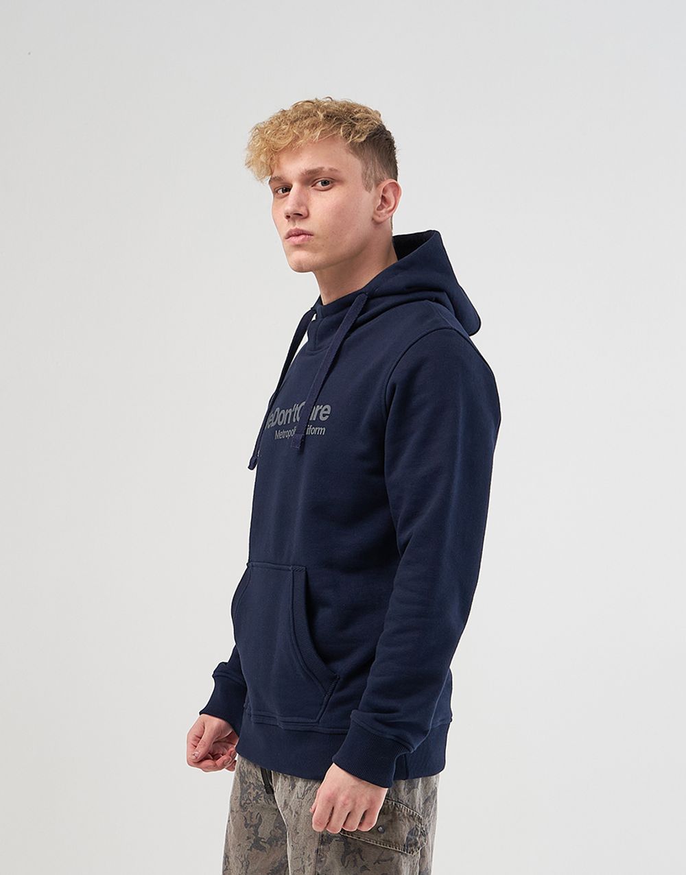 We Don t Care Basic Logo Hoodie Navy