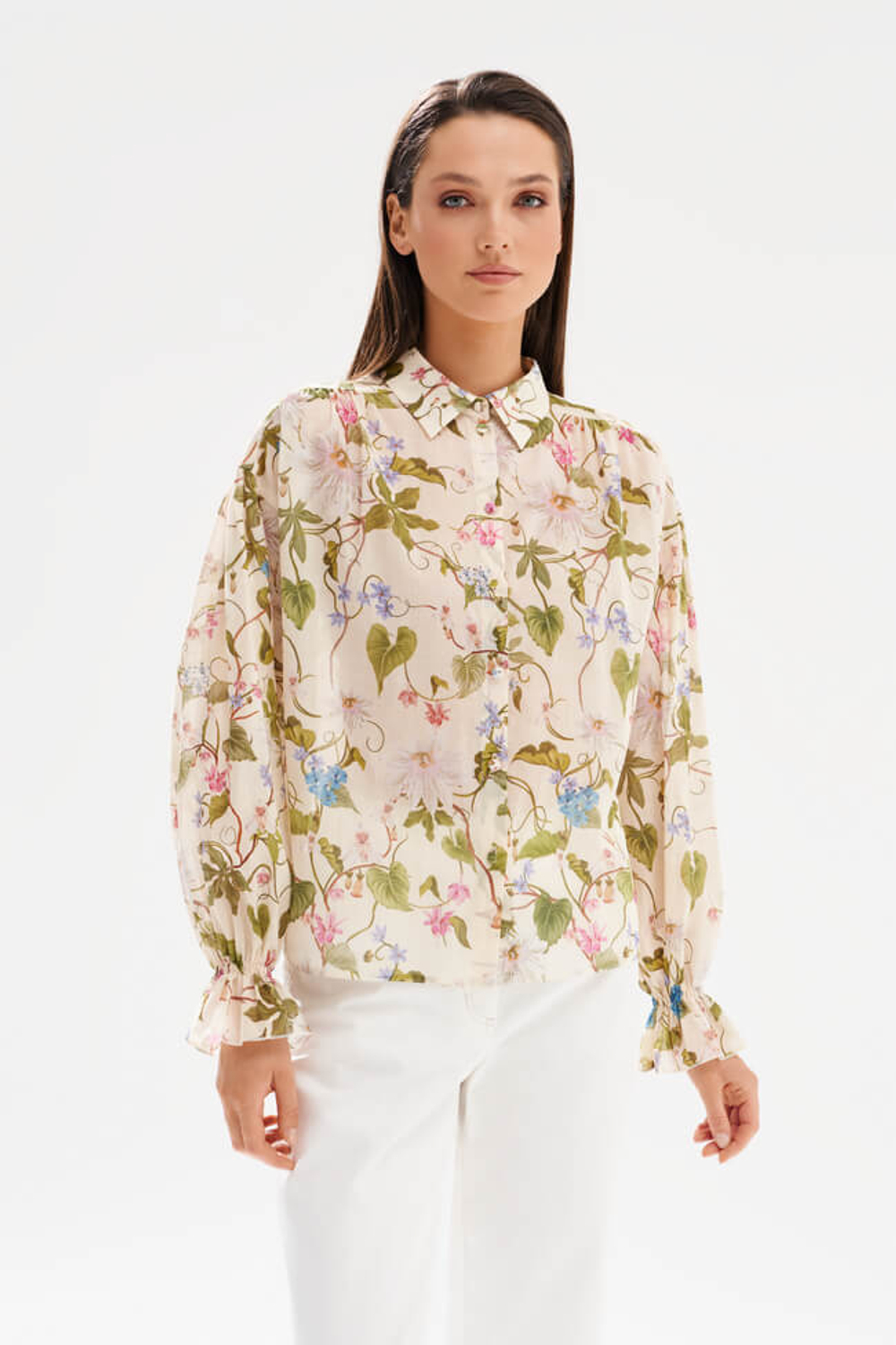 23540 Блузка женская (сливочный принт)