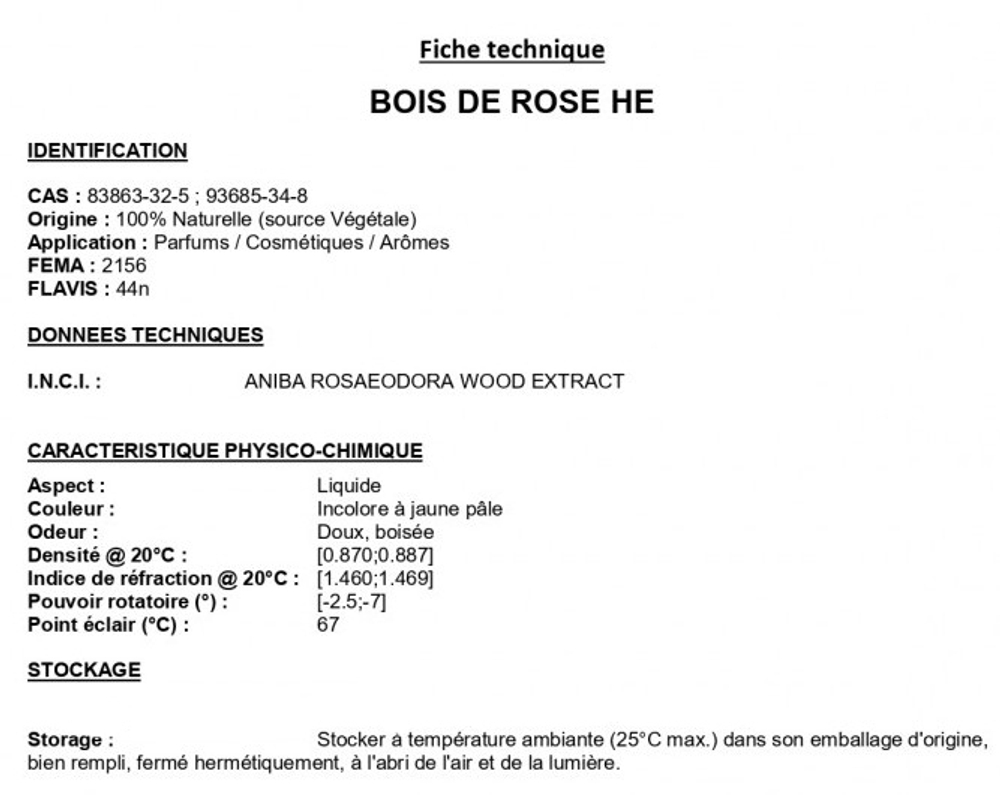 ROSEWOOD OIL / масло РОЗОВОГО ДЕРЕВА CAS 83863-32-5 ; 93685-34-8