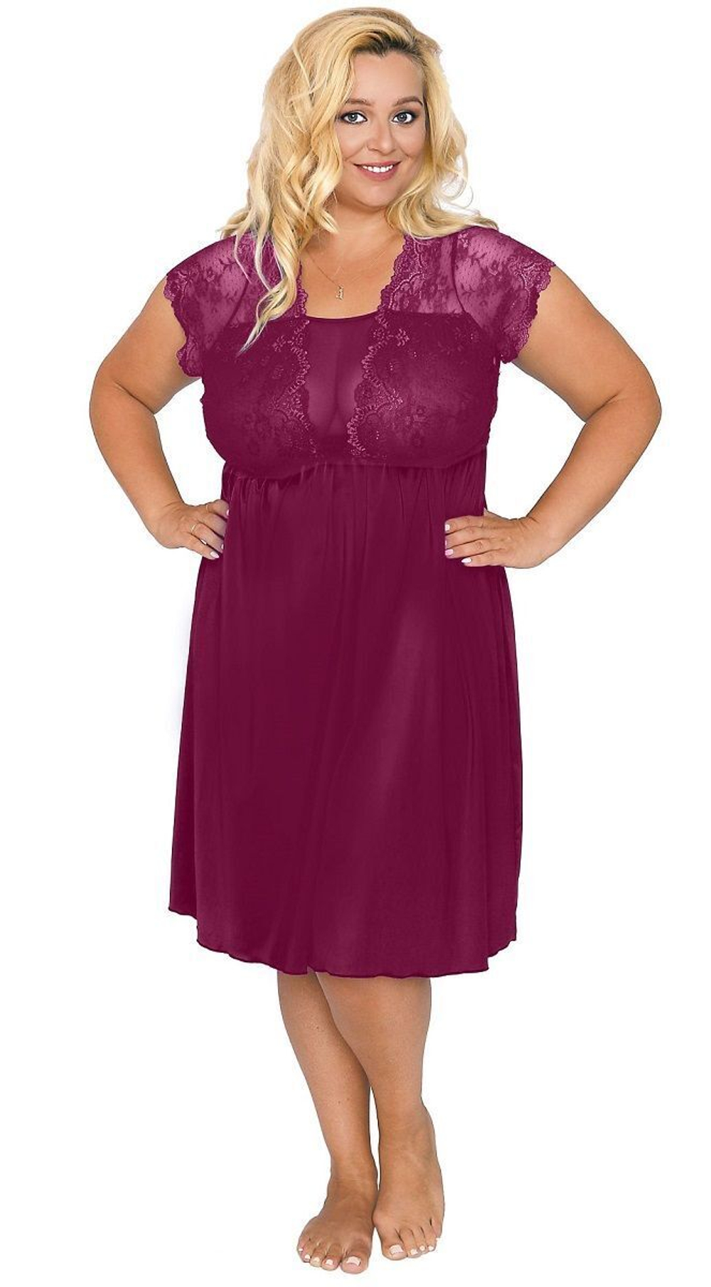 Сорочка из эластичной микрофибры с лифом из кружевного полотна (Размер: XXXL) (Цвет: телесный)