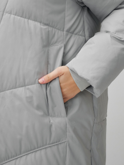 Пальто летучая мышь женское с капюшоном зимнее серого цвета 9616Sr