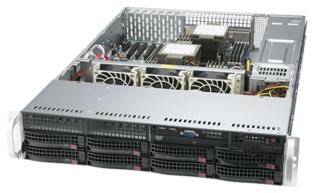 Сервер Supermicro SuperServer SYS-620P-TR без процессора/без ОЗУ/без накопителей/количество отсеков 3.5" hot swap: 8/2 x 1200 Вт/LAN 1 Гбит/c