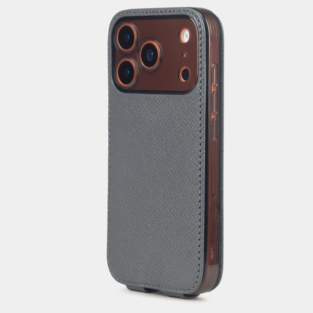 Чехол iPhone 17 Pro натуральная кожа сафьяно, серого цвета