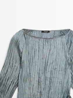 Massimo Dutti Топ с длинными рукавами и двубортной застежкой, светло-голубой