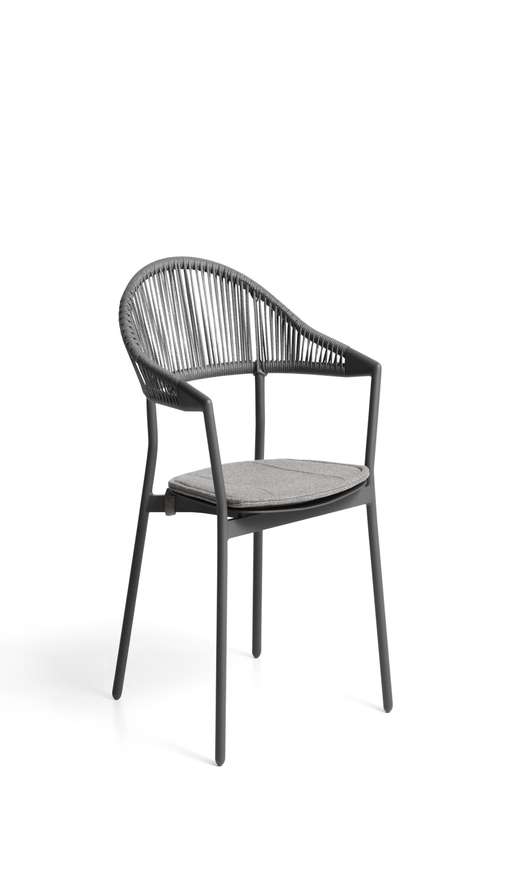 Уличный стул Alimia из графитового алюминия с серой веревкой