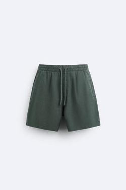 ZARA ШОРТЫ ИЗ ХЛОПКА И ЛЬНА, ЗЕЛЕНЫЙ