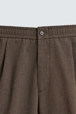ZARA КОСТЮМНЫЕ БРЮКИ RELAXED FIT С УЗОРОМ «ГУСИНАЯ ЛАПКА», КОРИЧНЕВЫЙ