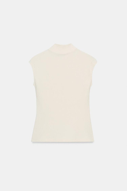 ZARA МЯГКИЙ ТОП С ВЫСОКИМ ВОРОТНИКОМ, ЖЕЛТОВАТО-БЕЛЫЙ