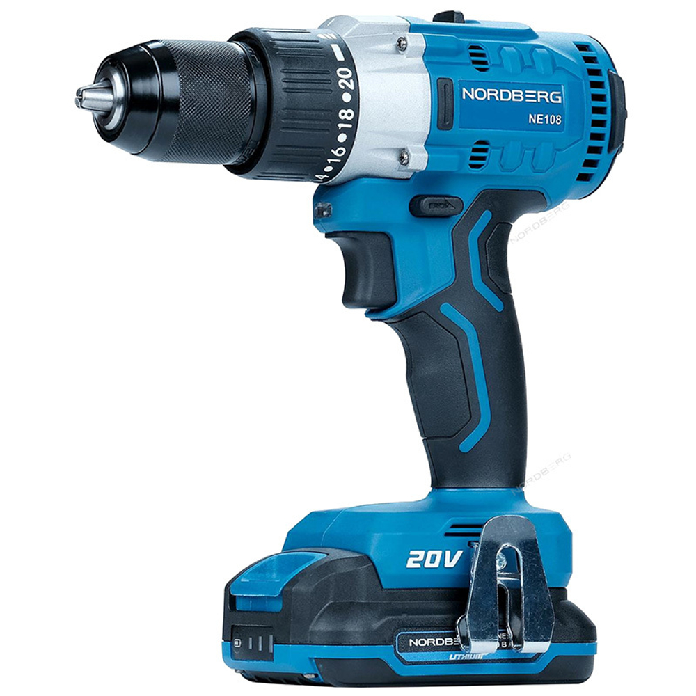 NORDBERG (NE108K) Шуруповерт аккумуляторный макс Ø сверла 13мм, 20В, 80Нм с акк. и зар. уст-вом