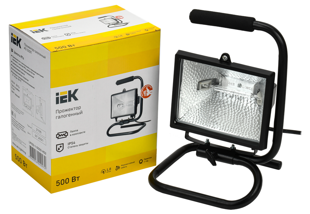 Прожектор ИО500П(переноска) галогенный черный IP54 IEK