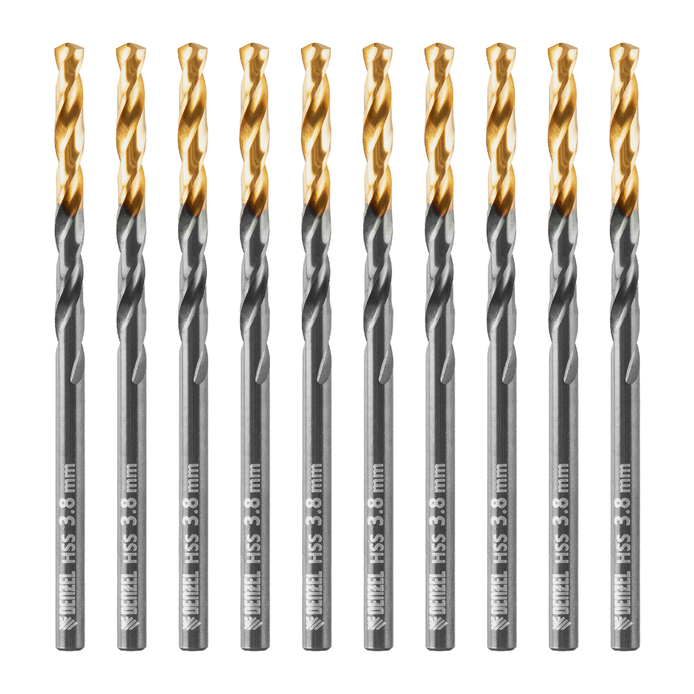 Сверло по металлу, 3,8 мм, HSS-Tin, Golden Tip, 10 шт. Denzel