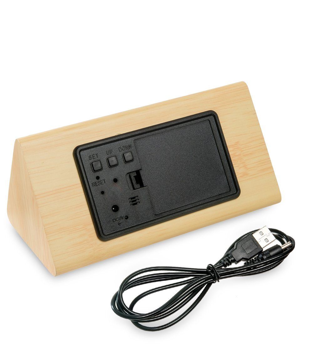 ЯЛ-07-02/ 3 Часы электронные треуг. (жёлтое дерево с белой подсветкой)