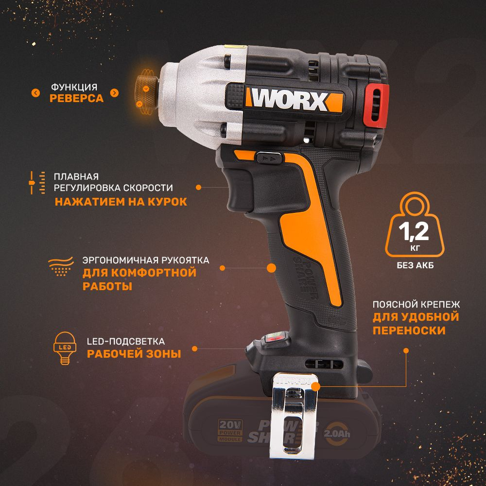 Шуруповерт импульсный ударный аккумуляторный WORX WX261.9