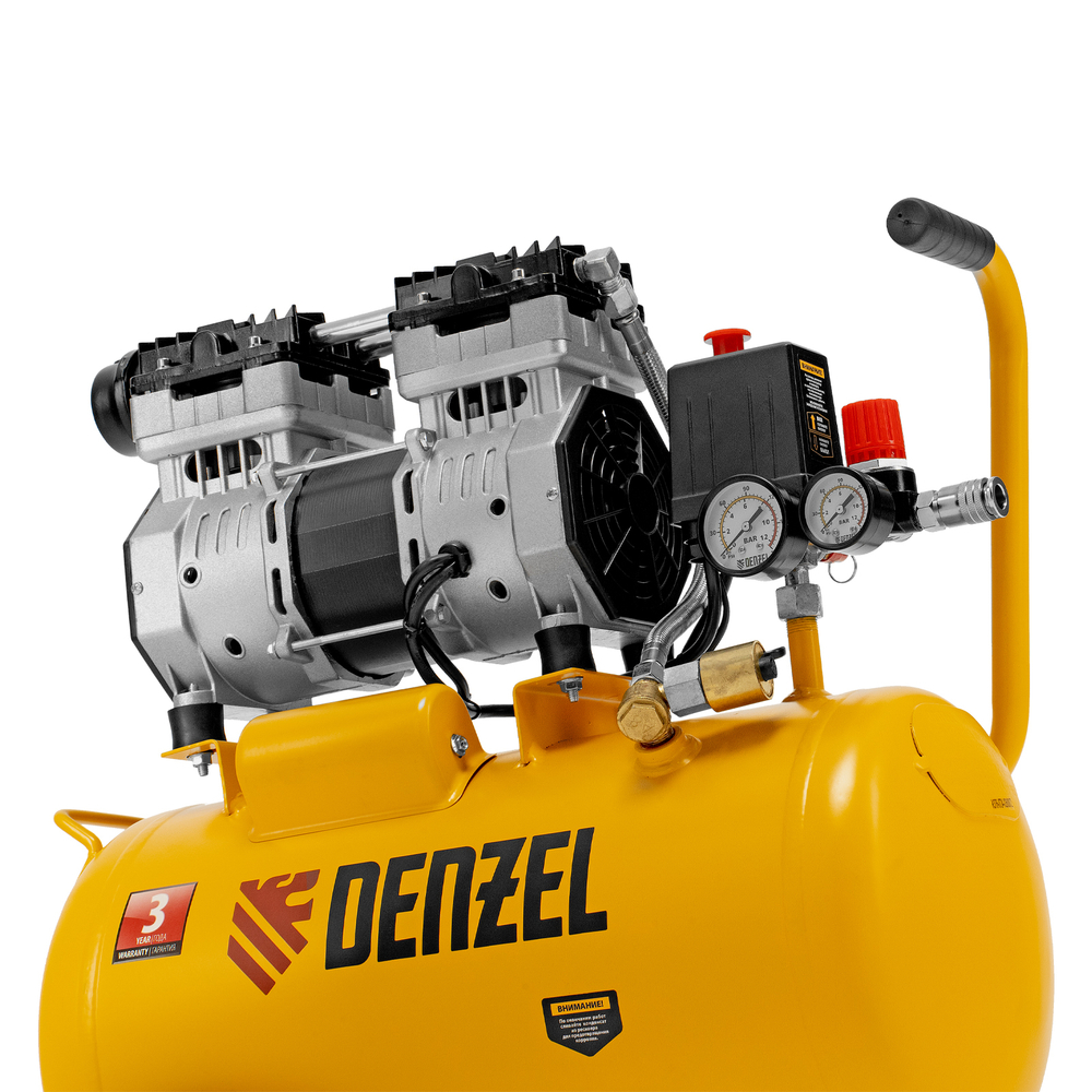 Компрессор DLS950/24 безмаслянный малошумный 950 Вт, 165 л/мин, ресивер 24 л Denzel