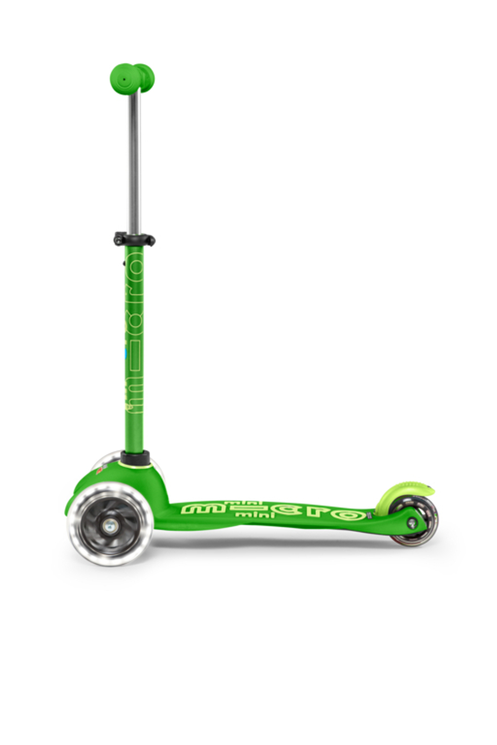 Самокат Mini Micro Deluxe Зеленый LED со стикерами Монстрики 15 шт
