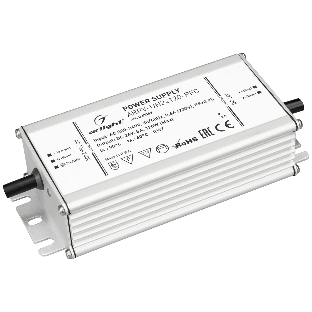 Блок питания ARPV-UH24120-PFC (24V, 5.0A, 120W) (Arlight, IP67 Металл, 7 лет) 028085