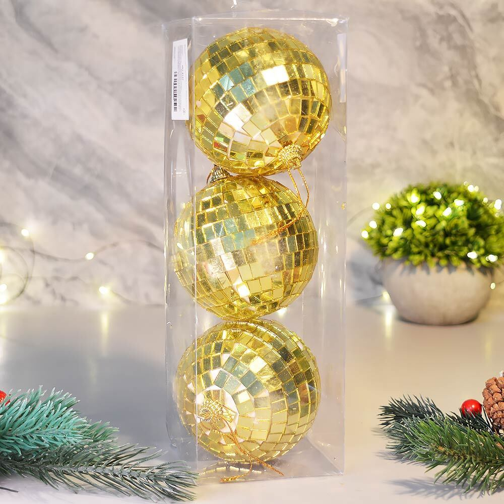 Шар новогодний 3шт 8см "Shining Disco", золото