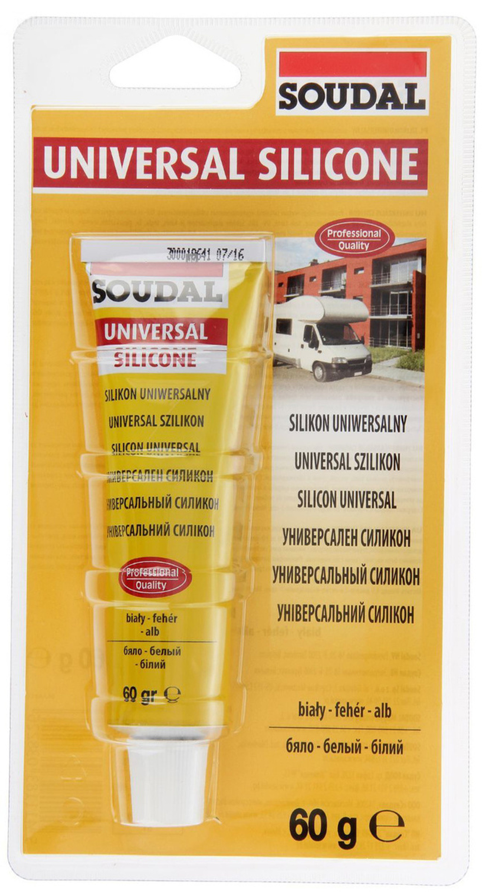 Герметик SOUDAL силиконовый универсальный белый 60гр блистер