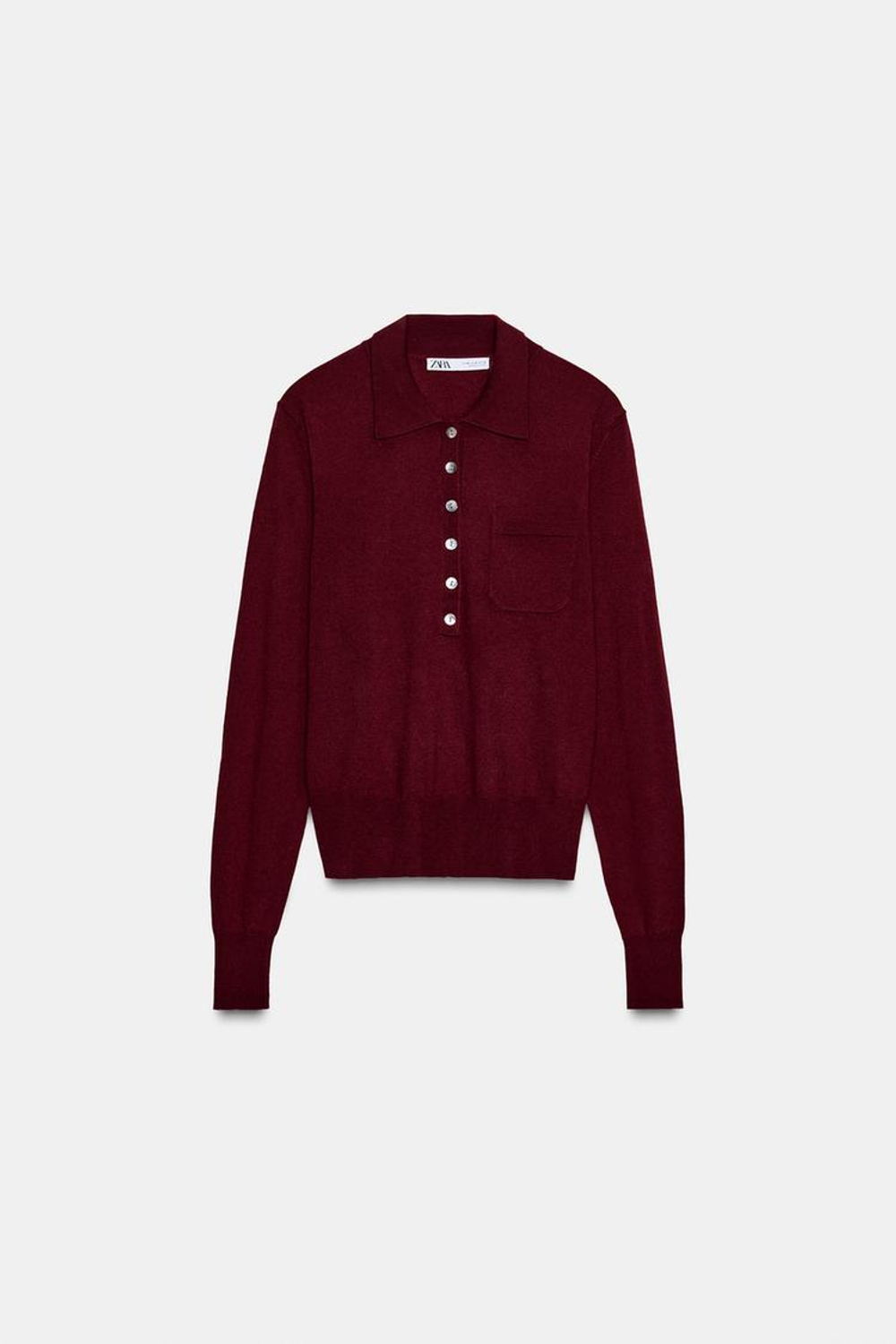 ZARA БАЗОВОЕ ПОЛО ИЗ СМЕСОВОЙ ШЕРСТИ, БУРГУНДИ