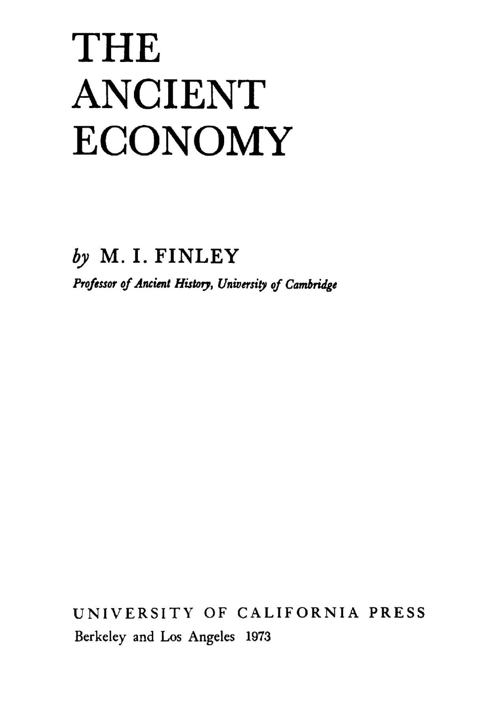 The Ancient Economy | M.I. Finley