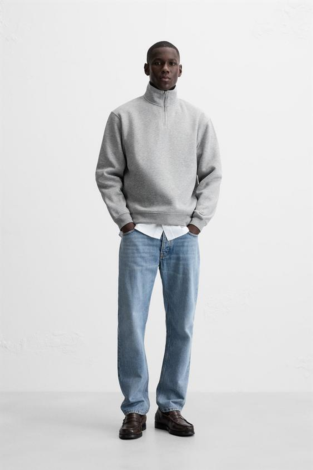 ZARA ТОЛСТОВКА С КОРОТКОЙ ЗАСТЕЖКОЙ-МОЛНИЕЙ, СЕРЫЙ С МЕЛАНЖЕВЫМ ЭФФЕКТОМ