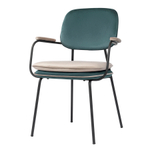 Стул с подлокотниками и контрастным кантом Bergenson Bjorn Pea, велюр, сине-зеленый/бежевый