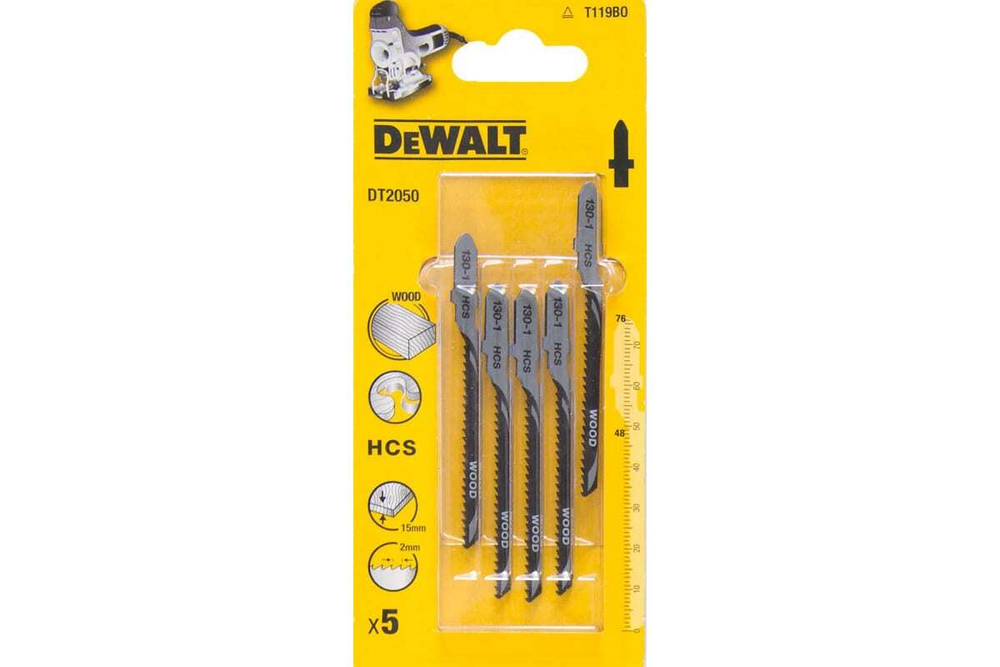 Пилки для лобзика по дереву (76 мм; шаг зубьев 2 мм) 5 шт. DEWALT DT 2050