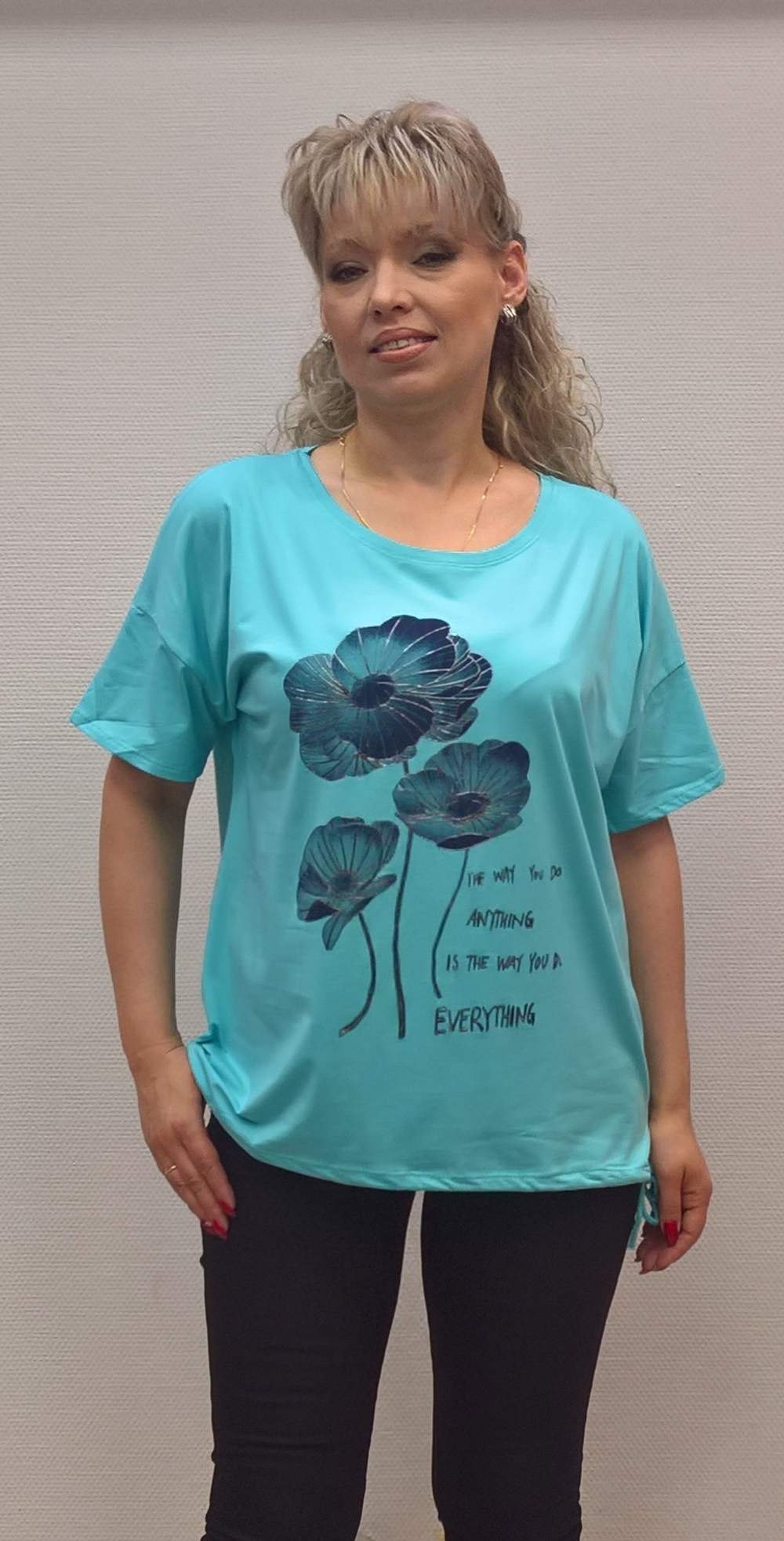 Блузон с коротким рукавом и принтом "цветочки"