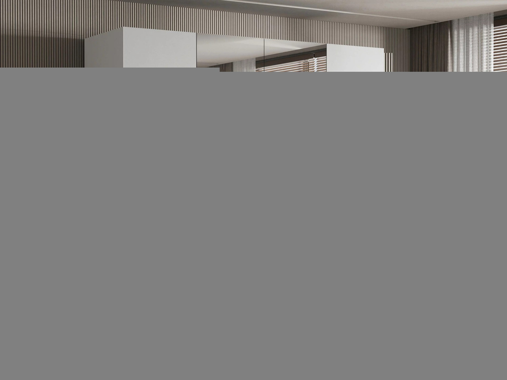 Распашной четырехсекционный шкаф Эмма (с 2 зеркалами и 2 ящиками) с золотыми ручками Белый снег 8685 BS  220*45*220