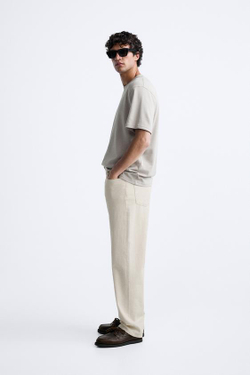 ZARA ФУТБОЛКА ИЗ РЕЛЬЕФНОЙ ТКАНИ, СВЕТЛО-СЕРЫЙ