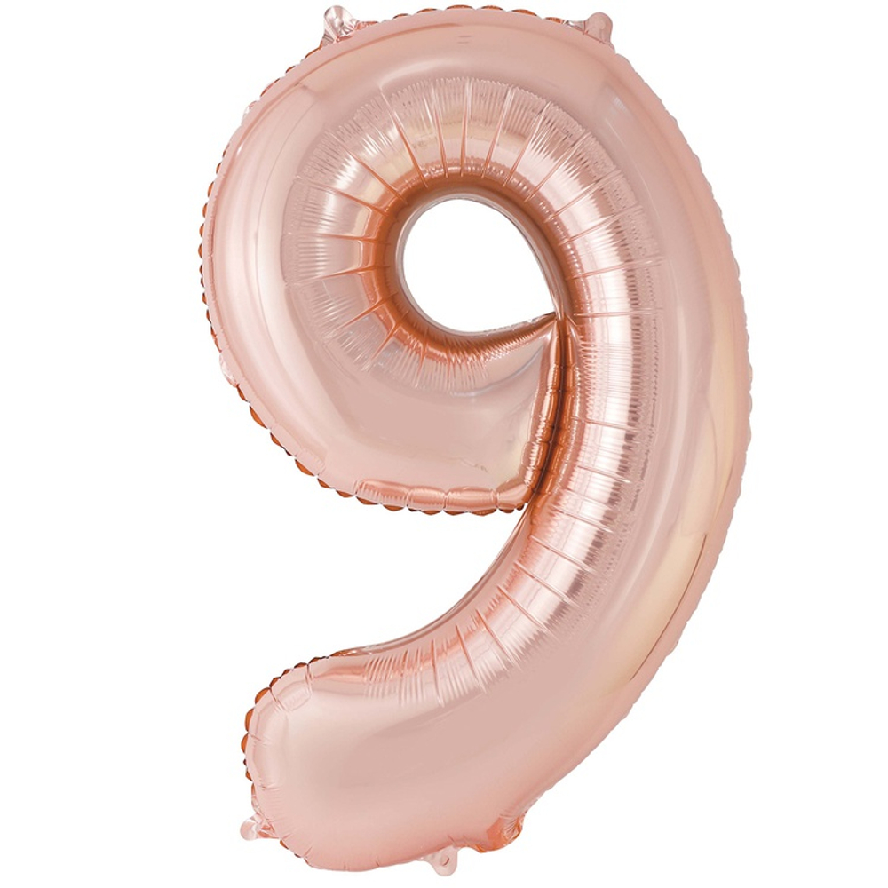 Шар фольгированный Цифра 9 102 см (Розовое Золото)
