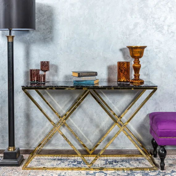 Консоль Triangles 120х74 см, черный мрамор, золото