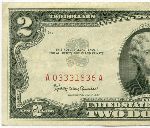 Банкнота США 2 доллара 1963 A 03331836 A. VF-XF