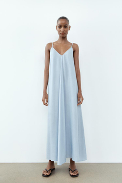 ZARA СТРУЯЩЕЕСЯ ОБЪЕМНОЕ ПЛАТЬЕ, ГОЛУБОЙ