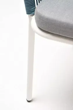 "Марсель" стул плетеный из роупа, каркас алюминий светло-серый (RAL7035) муар, роуп бирюзовый круглый, ткань светло-серая