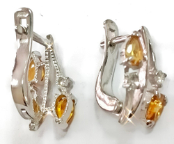 Ювелирные серьги из серебра 925 пробы,вставка цитрин,фианиты