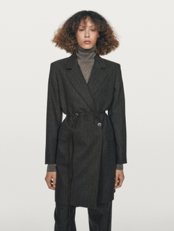 Massimo Dutti Длинный полосатый блейзер из шерстяной смеси, серый