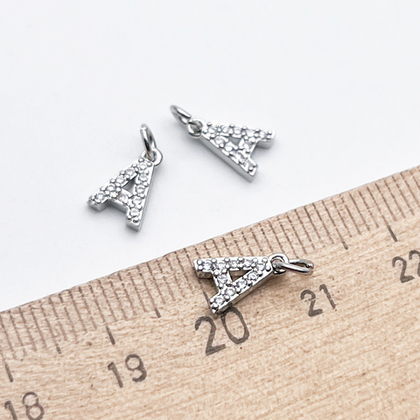 Подвеска Буква A, родиевое покрытие, фианиты, размер 8,5*6 мм, цена за 1 шт