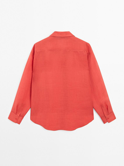 Massimo Dutti Рубашка свободного кроя из смесовой ткани рами, вишнево-красный