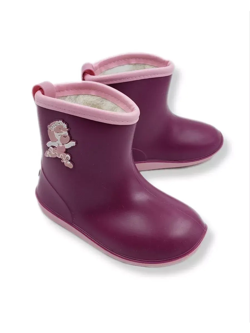 Теплые детские резиновые сапоги для девочки с шерстью