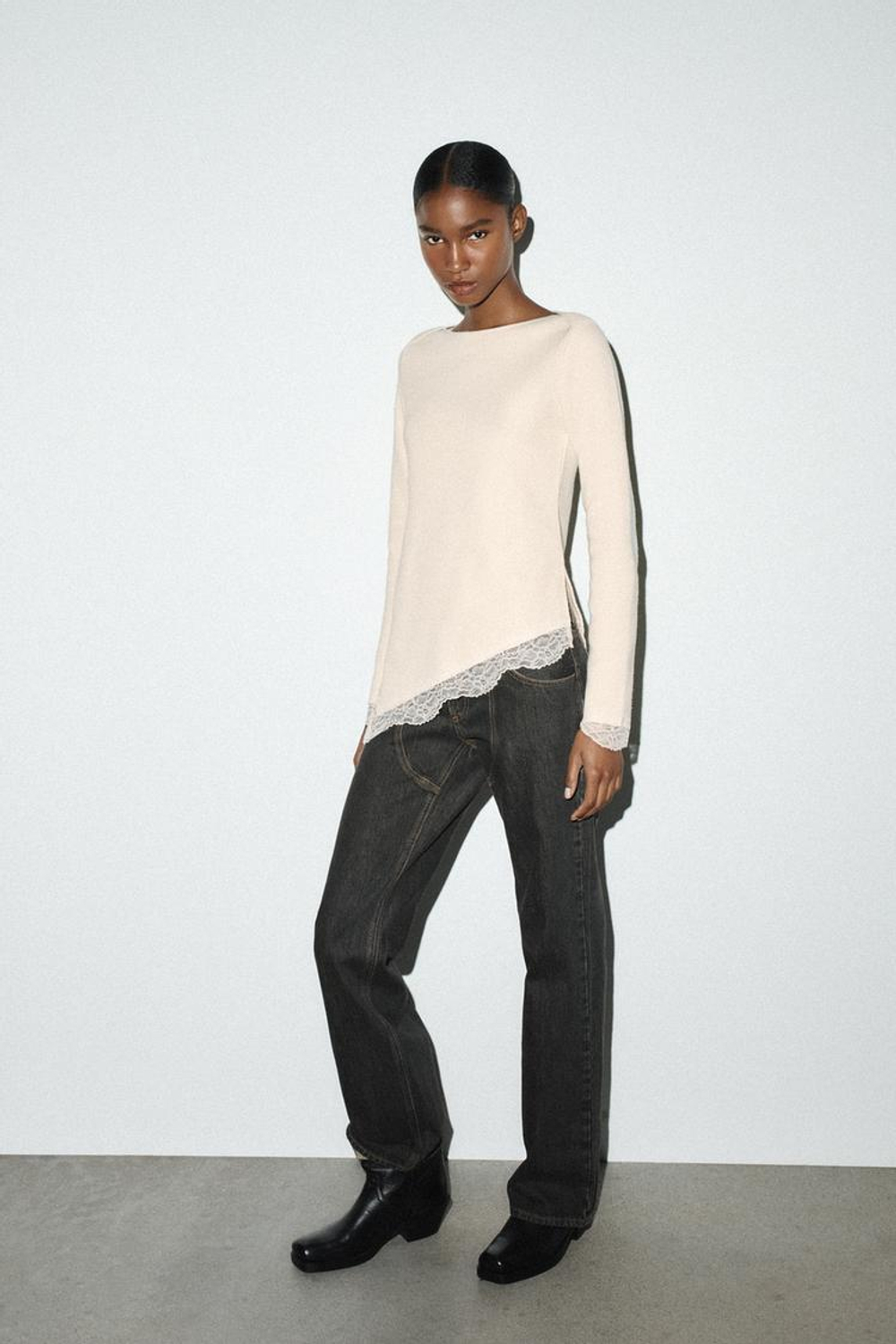 ZARA ТОП ИЗ МЯГКОГО КРУЖЕВА, ЭКРЮ