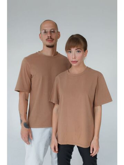 Футболка унисекс бежевая повседневная базовая оверсайз