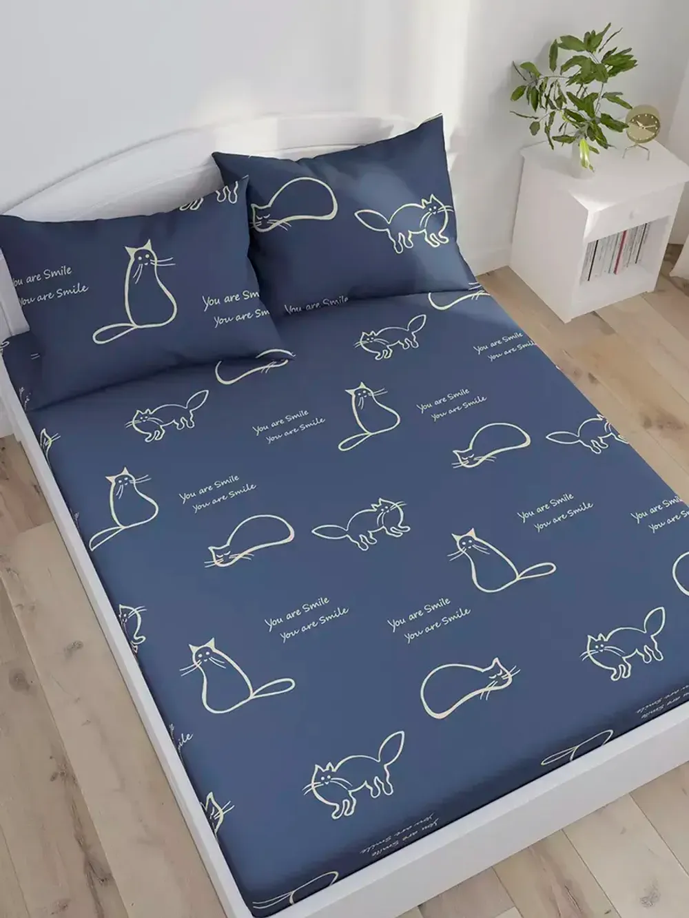 Постельное белье Полисатин Мечта "Котики" семейное Наволочка 50х70 см 2 шт Простынь на резинке 160x200 см Пододеяльник 145x215 см 2шт