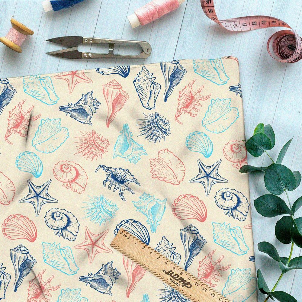 Ткань мембрана разноцветные ракушки