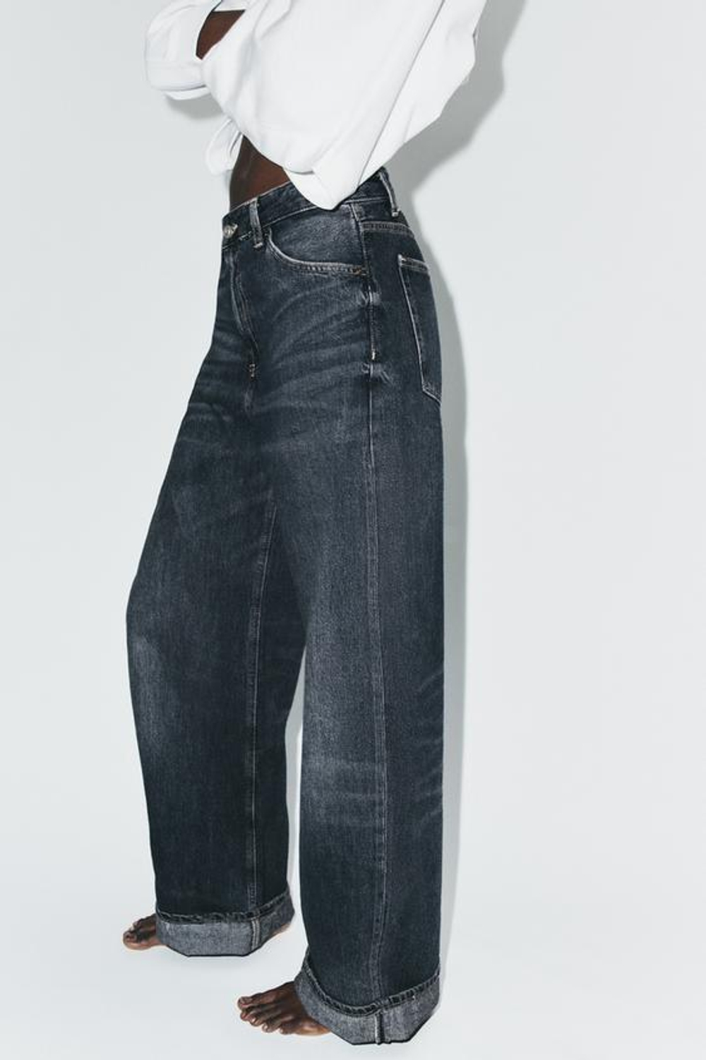 ZARA ДЖИНСЫ TRF BAGGY FOLDED СО СРЕДНЕЙ ПОСАДКОЙ, МОРСКОЙ СИНИЙ